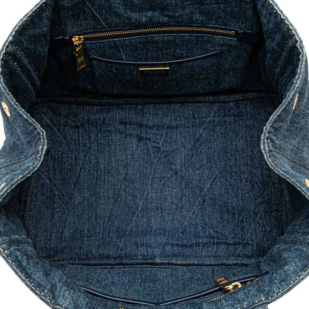 Prada Denim Canapa Logo Satchel Blue Good - Model View