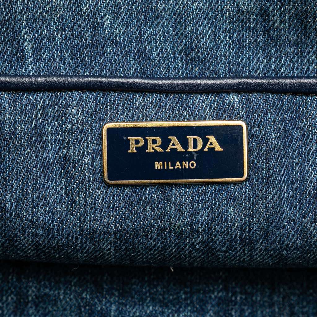 Prada Denim Canapa Logo Satchel Blue Good - Box View