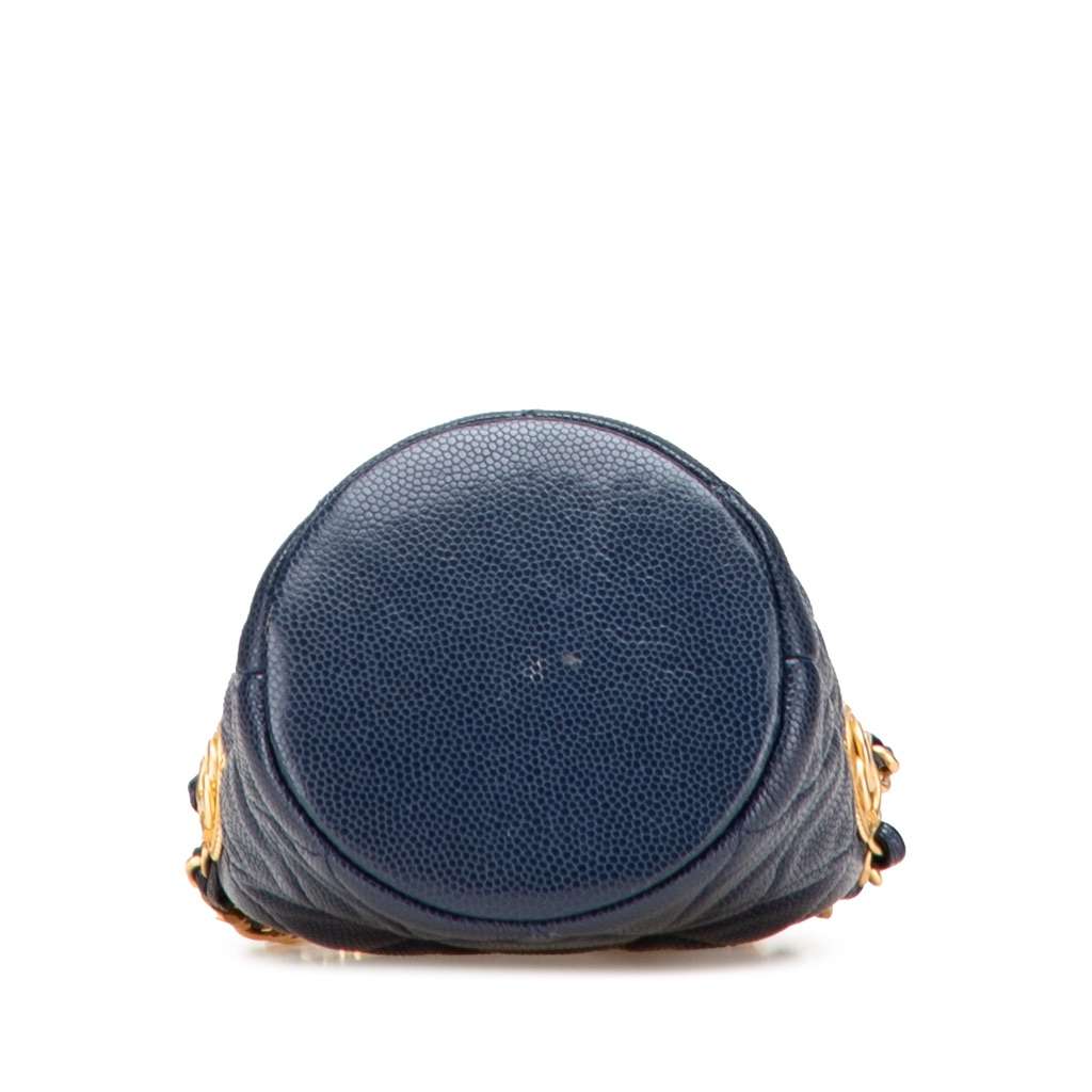 Chanel Mini Quilted Caviar Medallion Charms Drawstring Bucket Bag Blue Leather Very good - Inside View