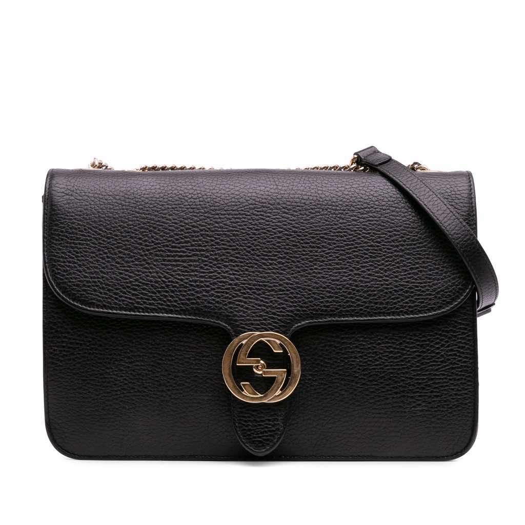 Gucci Medium Dollar Calfskin Interlocking G Crossbody Black Leather Good condition - Front View
