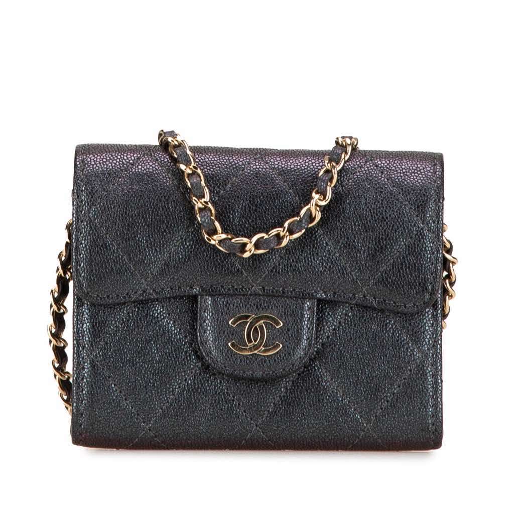Chanel Small Iridescent Caviar Single Flap Black Leather Good - Front View