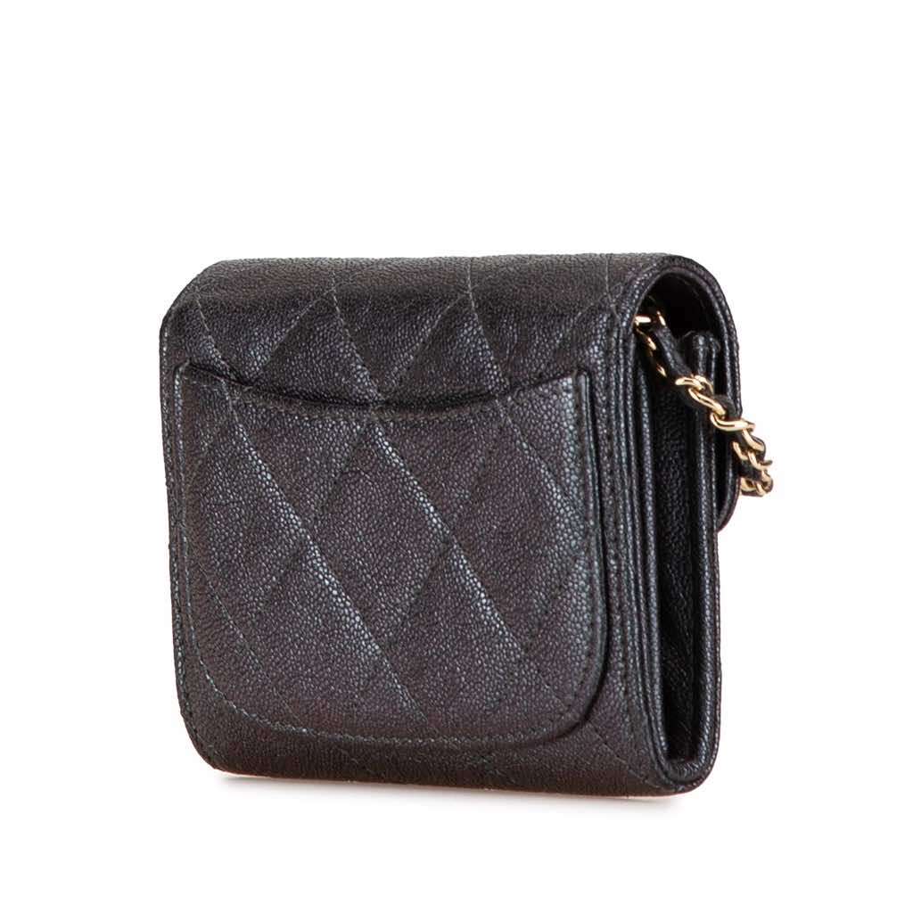 Chanel Small Iridescent Caviar Single Flap Black Leather Good - Back View