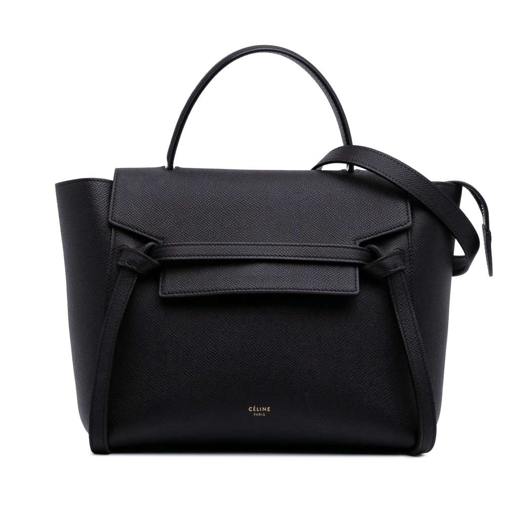 Celine Micro Grained Calfskin Belt Bag Black Leather Good - Front View