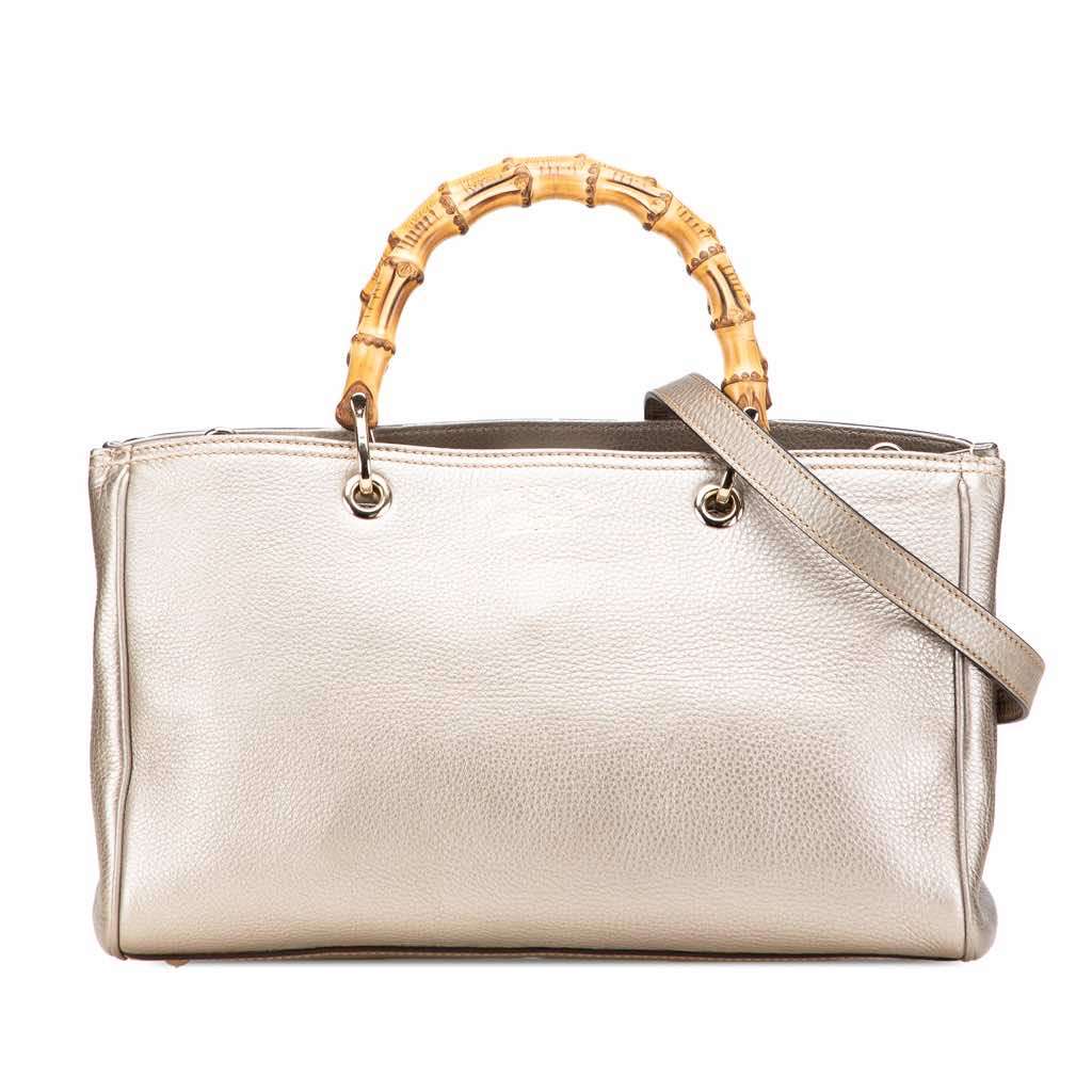 Gucci Medium Calfskin Bamboo Shopper Satchel Gold Leather Very good condition - Front View