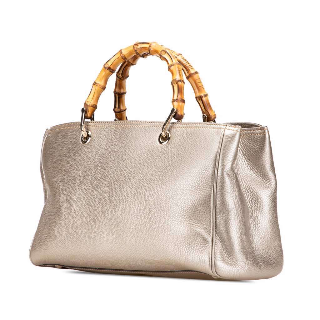 Gucci Medium Calfskin Bamboo Shopper Satchel Gold Leather Very good condition - Back View