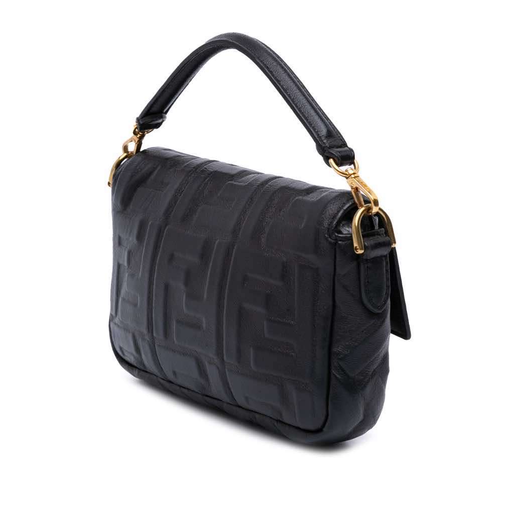 Fendi Mini Zucca Embossed Leather Baguette Satchel Black Leather Good - Back View