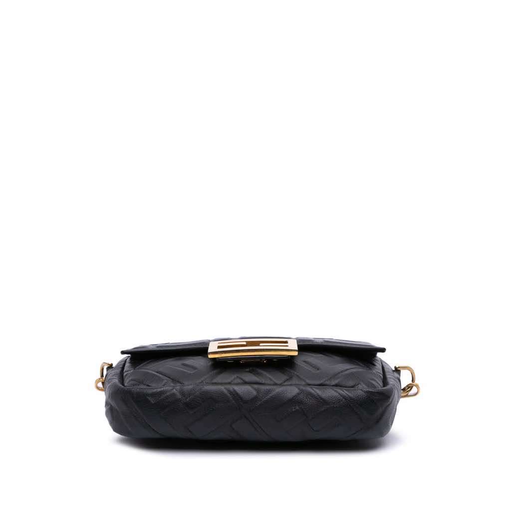 Fendi Mini Zucca Embossed Leather Baguette Satchel Black Leather Good - Inside View