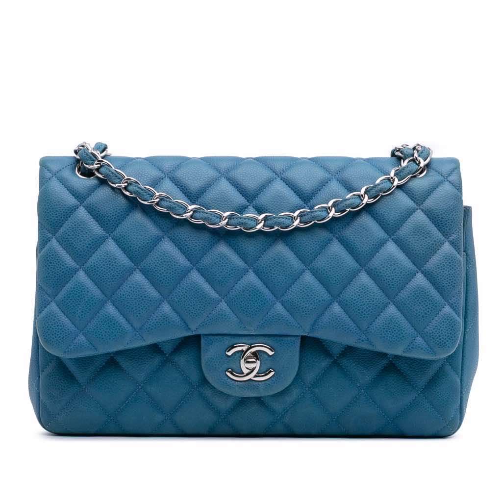 Chanel Jumbo Classic Caviar Double Flap Blue Leather Very good - Front View