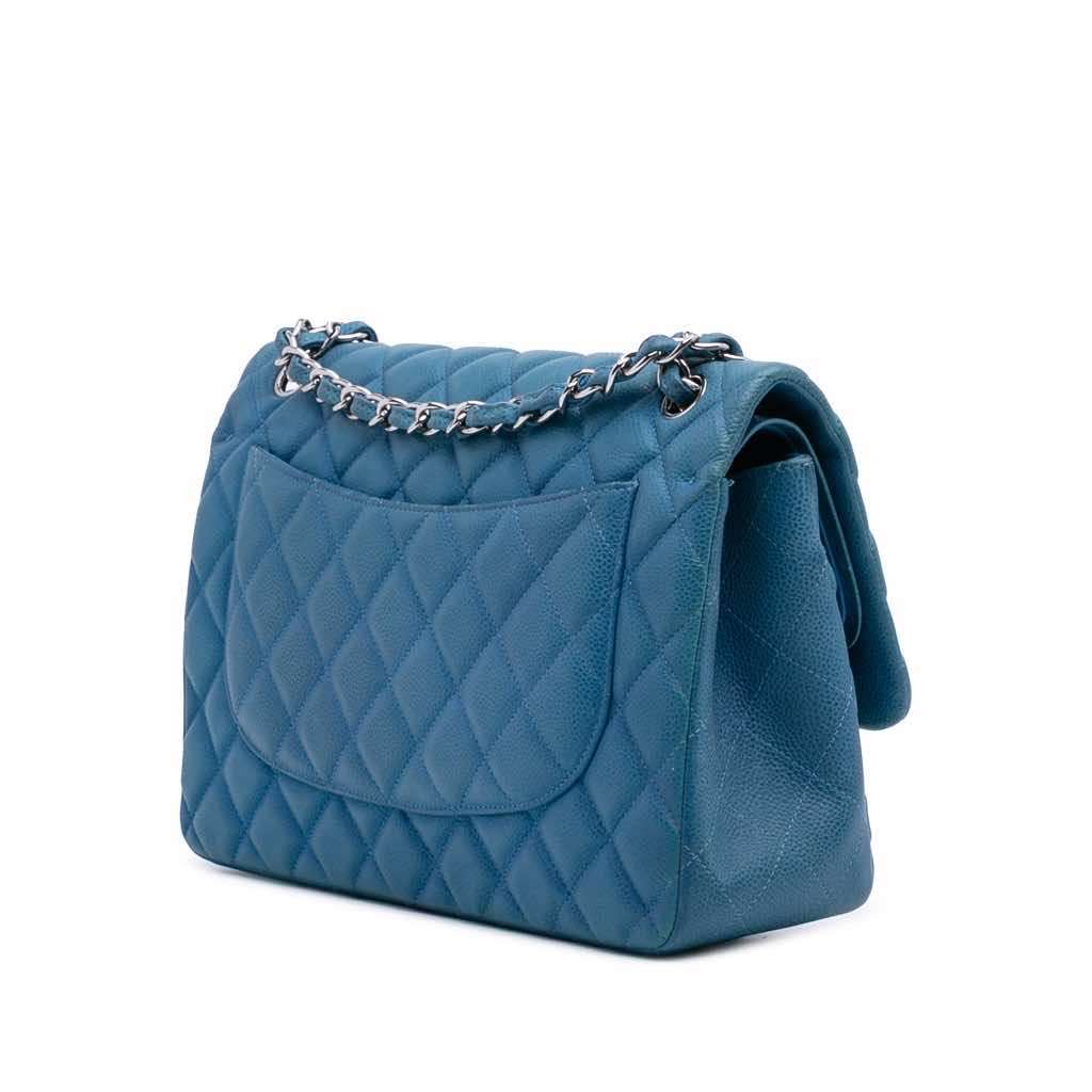 Chanel Jumbo Classic Caviar Double Flap Blue Leather Very good - Back View