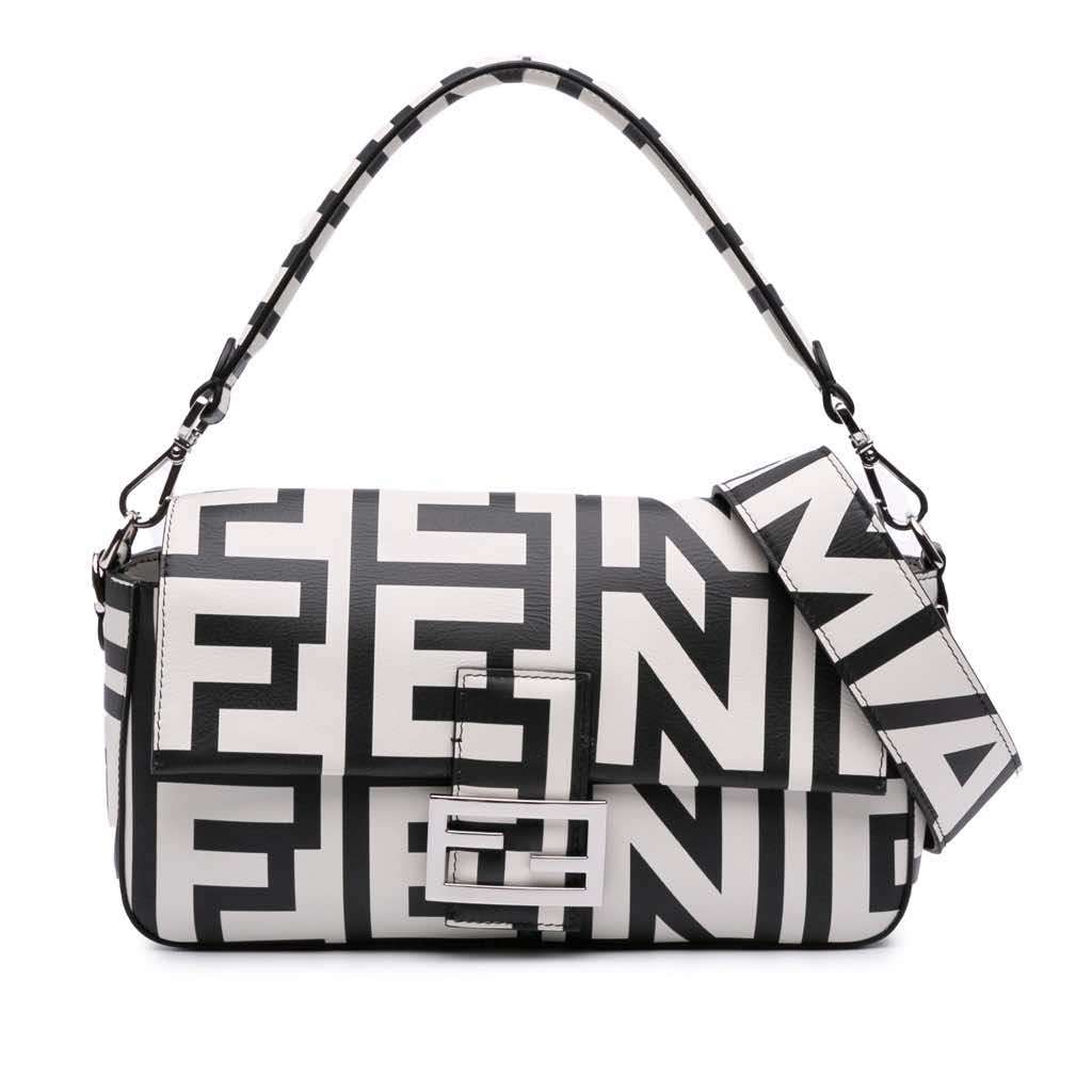 Fendi Marc Jacobs Nappa Vitello King Logo Print Baguette Satchel White Leather Very good - Front View