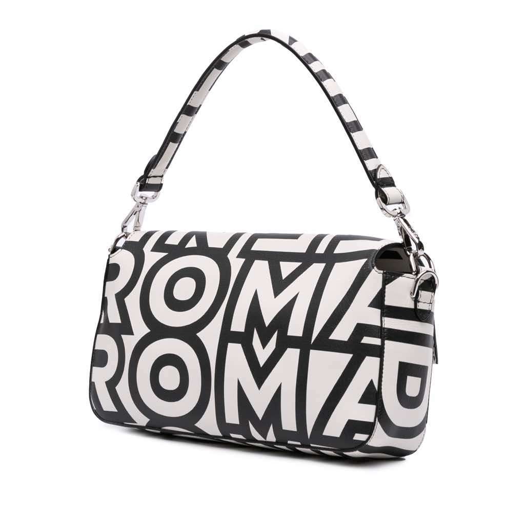 Fendi Marc Jacobs Nappa Vitello King Logo Print Baguette Satchel White Leather Very good - Back View
