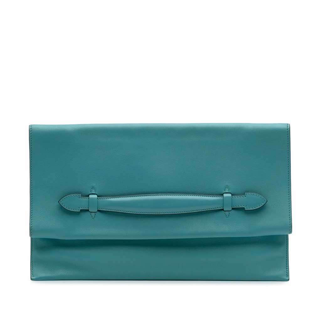 Hermès Evercolor Pliplat Clutch Blue Leather Very good condition - Front View