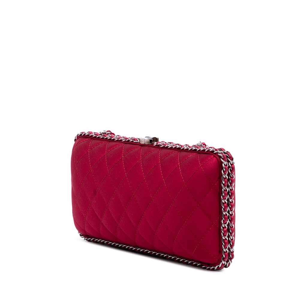 Chanel Quilted Satin Chain Around Clutch Red Good - Back View