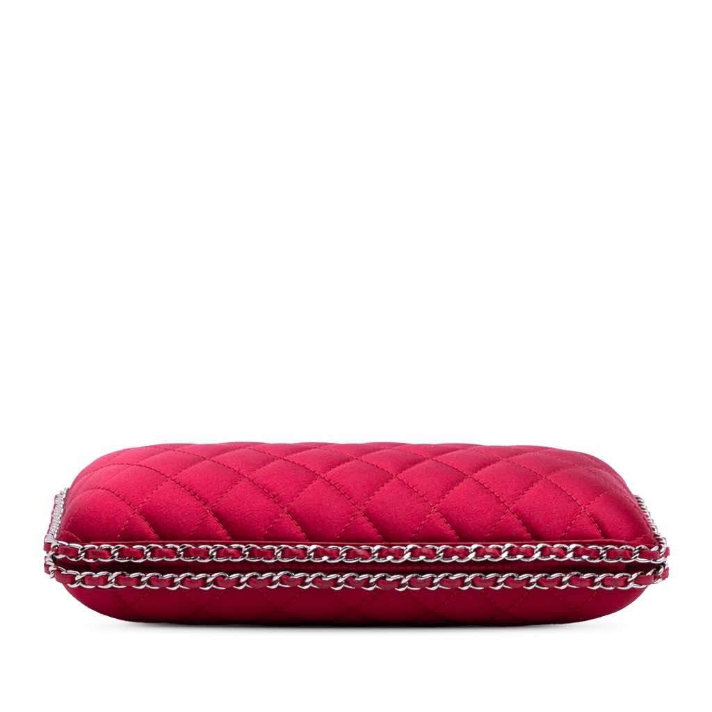 Chanel Quilted Satin Chain Around Clutch Red Good - Inside View
