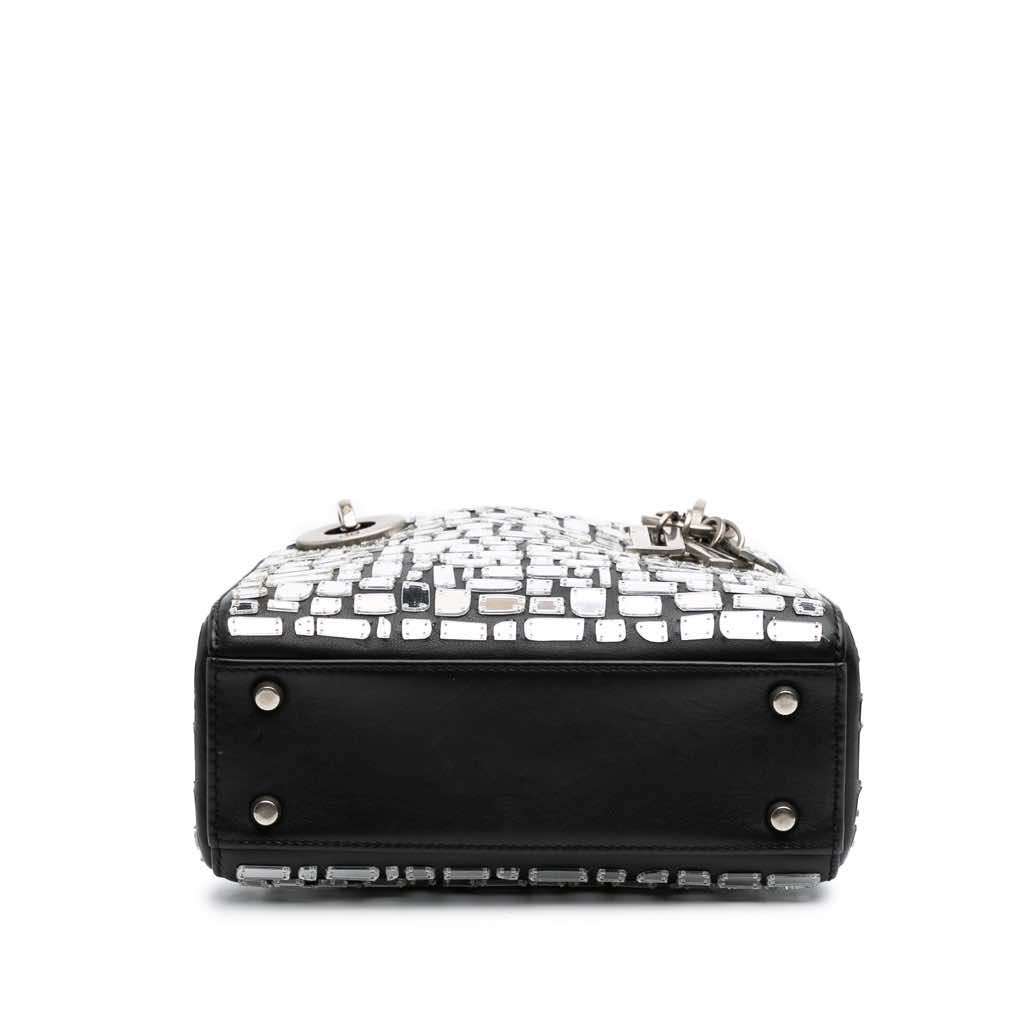 Dior Mini Smooth Calfskin Embroidered Mosaic of Mirrors Lady Dior Black Leather Good - Inside View