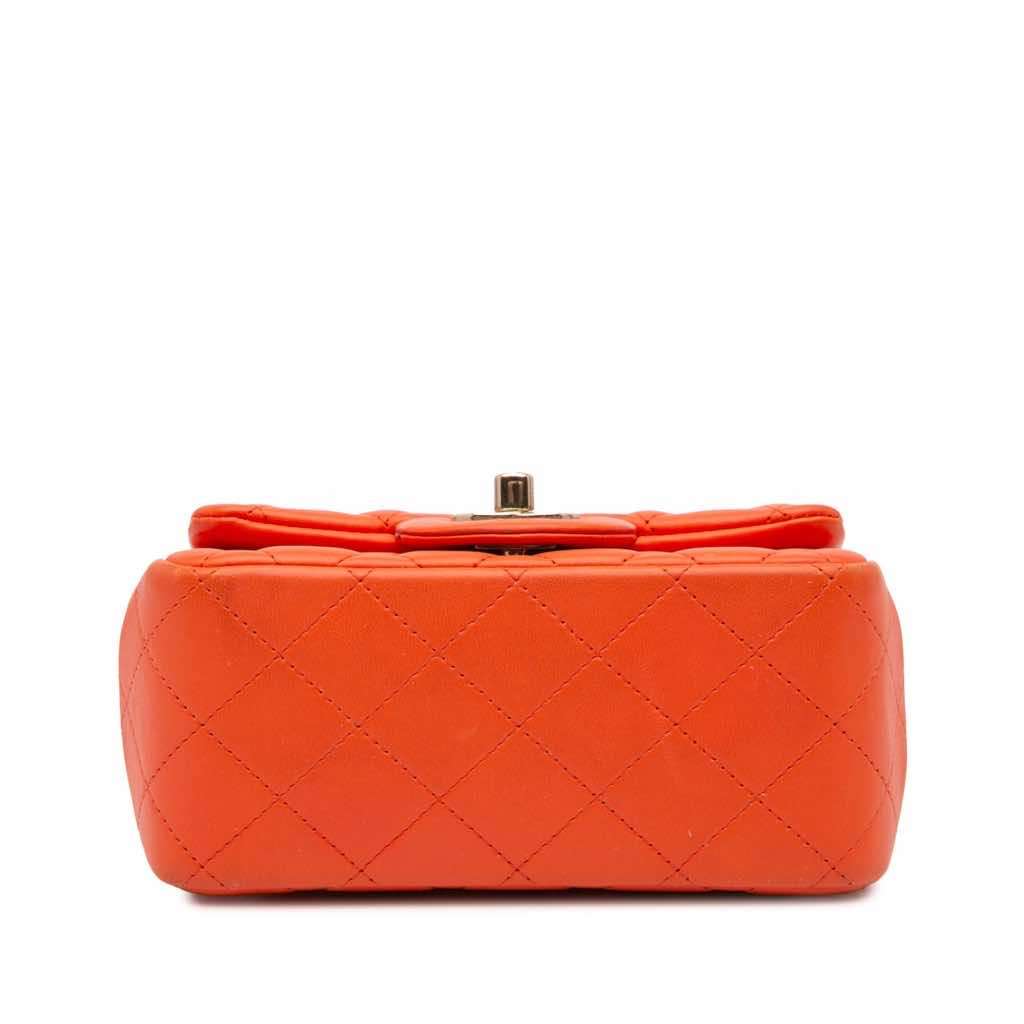 Chanel Mini Square Classic Lambskin Single Flap Orange Leather Good - Inside View