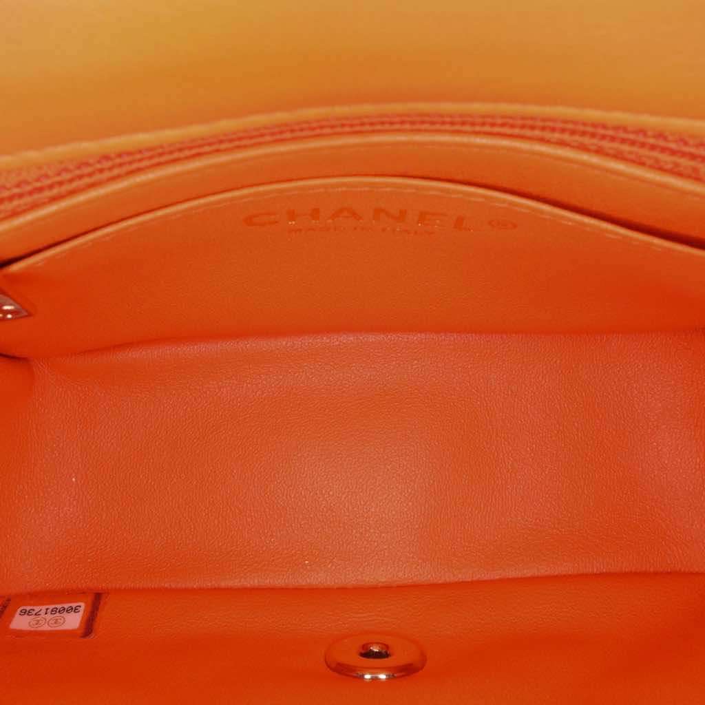 Chanel Mini Square Classic Lambskin Single Flap Orange Leather Good - Model View