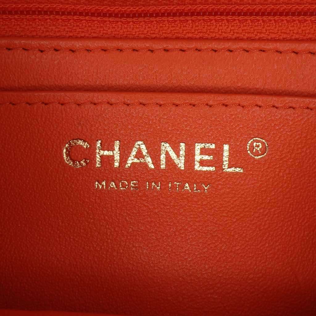 Chanel Mini Square Classic Lambskin Single Flap Orange Leather Good - Box View
