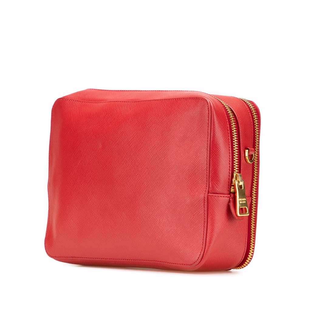 Prada Saffiano Double Zip Crossbody Red Leather Very good - Back View