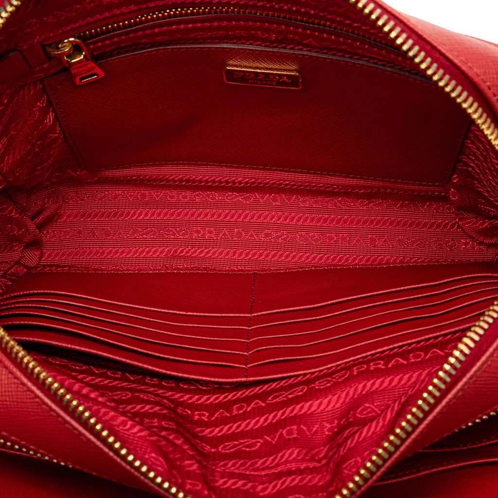 Prada Saffiano Double Zip Crossbody Red Leather Very good - Box View