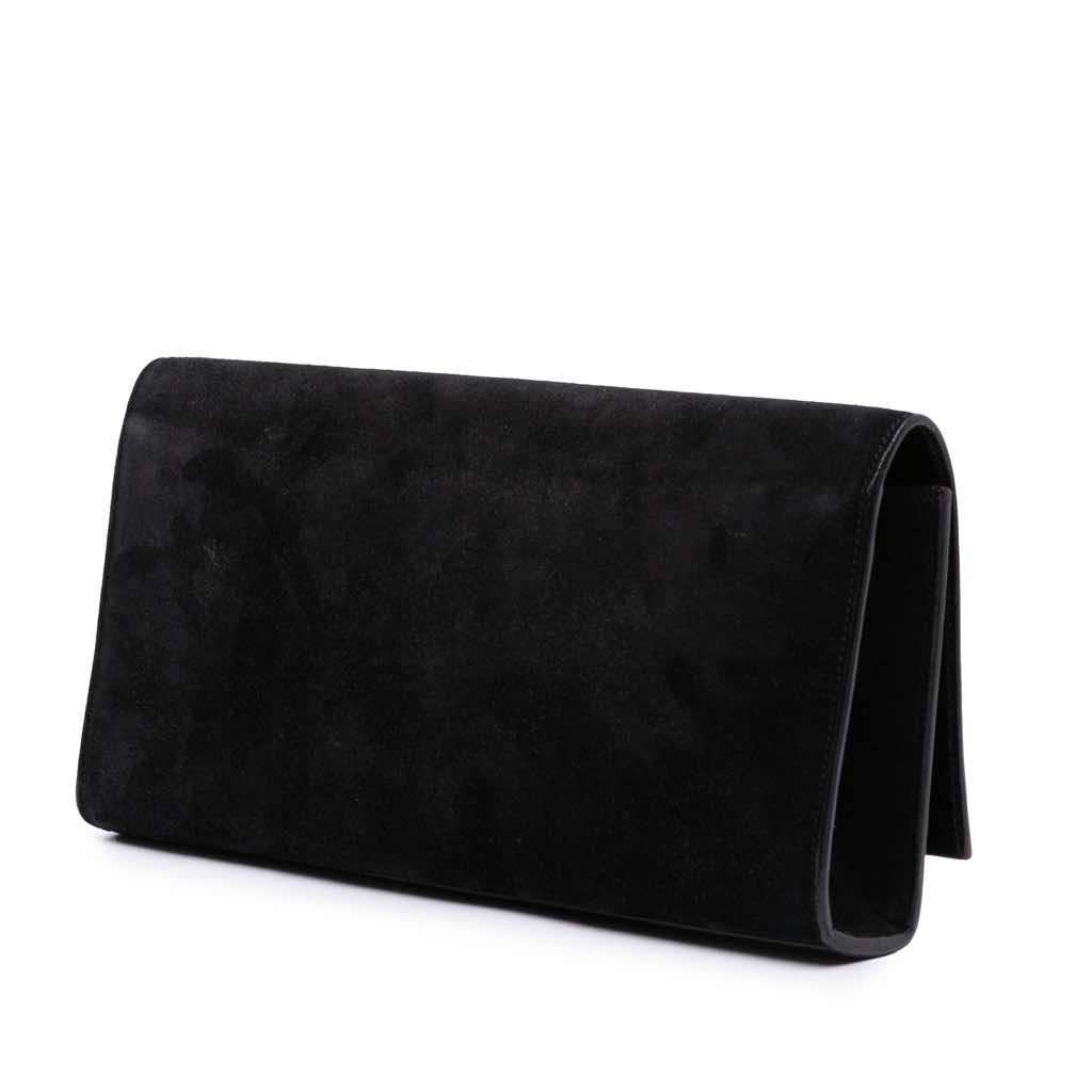 Saint Laurent Suede Classic Monogram Cassandre Tassel Clutch Black Leather Good - Back View