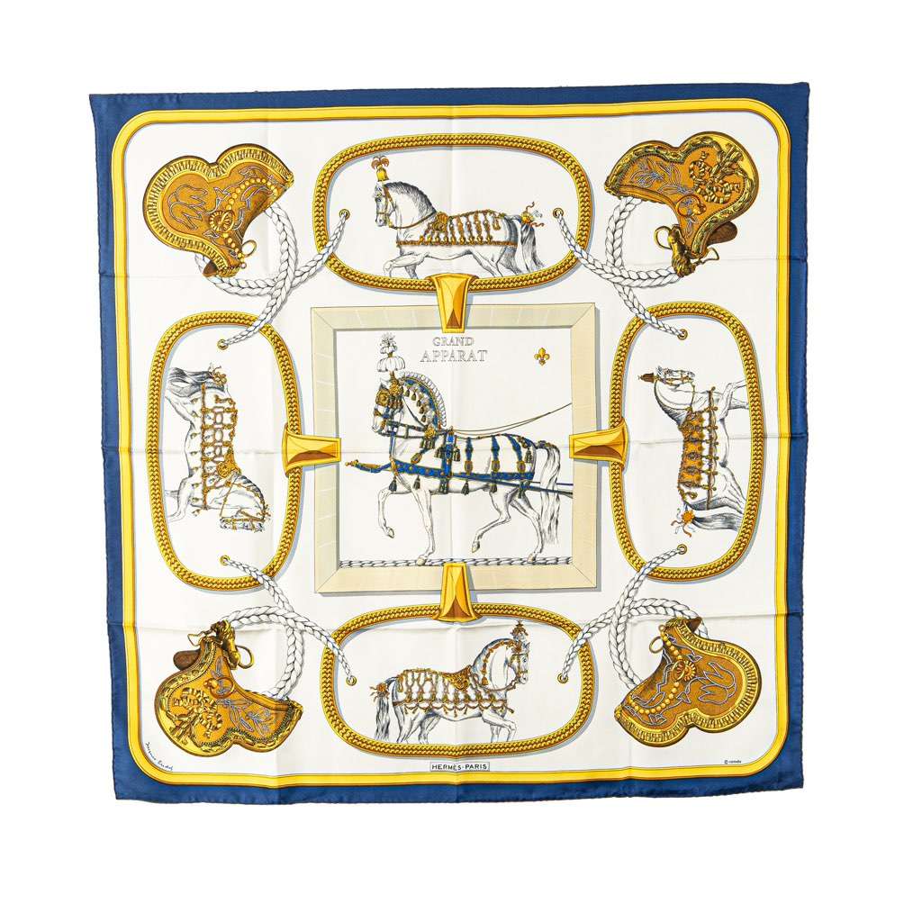Hermès Grand Apparat Silk Scarf White Silk Good condition - Front View