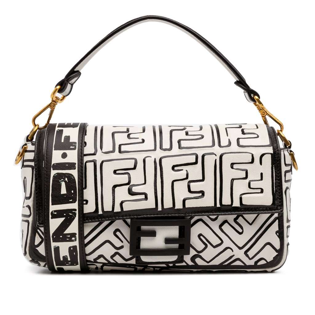 Fendi Joshua Vides California Sky Medium Embossed Leather Baguette Satchel White Leather Good condition - Front View