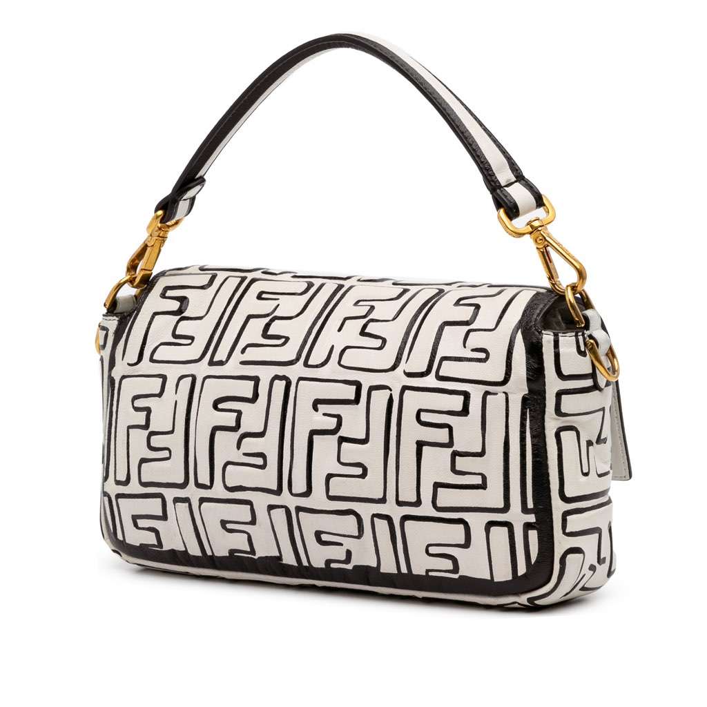 Fendi Joshua Vides California Sky Medium Embossed Leather Baguette Satchel White Leather Good condition - Back View