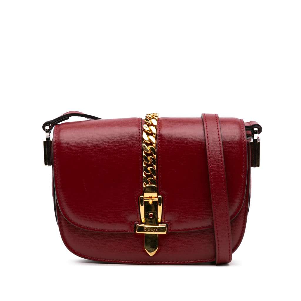 Gucci Mini Leather Sylvie 1969 Crossbody Red Leather Good - Front View