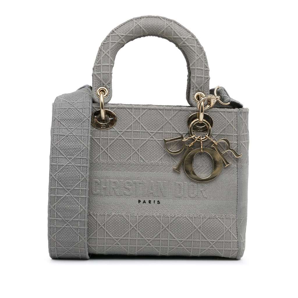 Dior Medium Canvas Cannage Lady D Lite Grey Canvas Very good condition - Front View