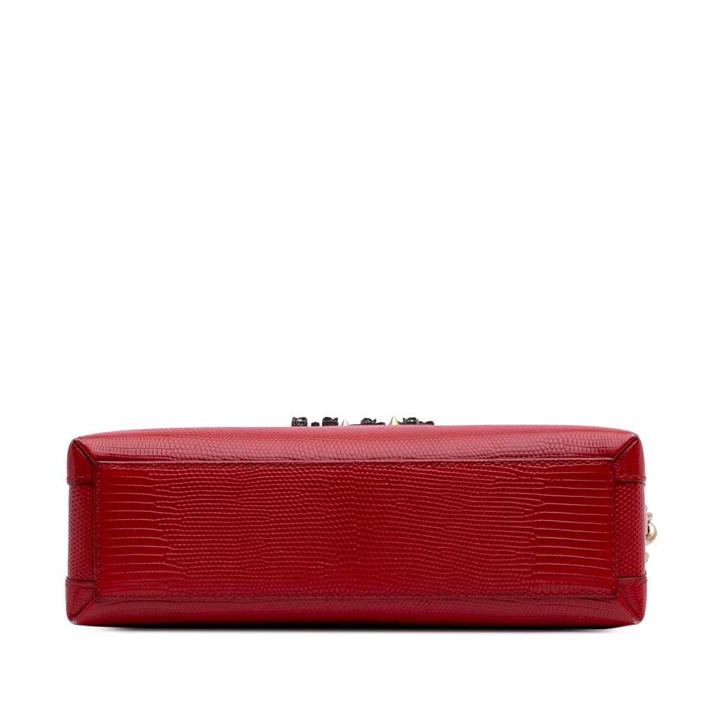 Dolce & Gabbana Lizard Embossed Leather Crystal Embellished DG Millennials Crossbody Red Leather Good condition - Inside View