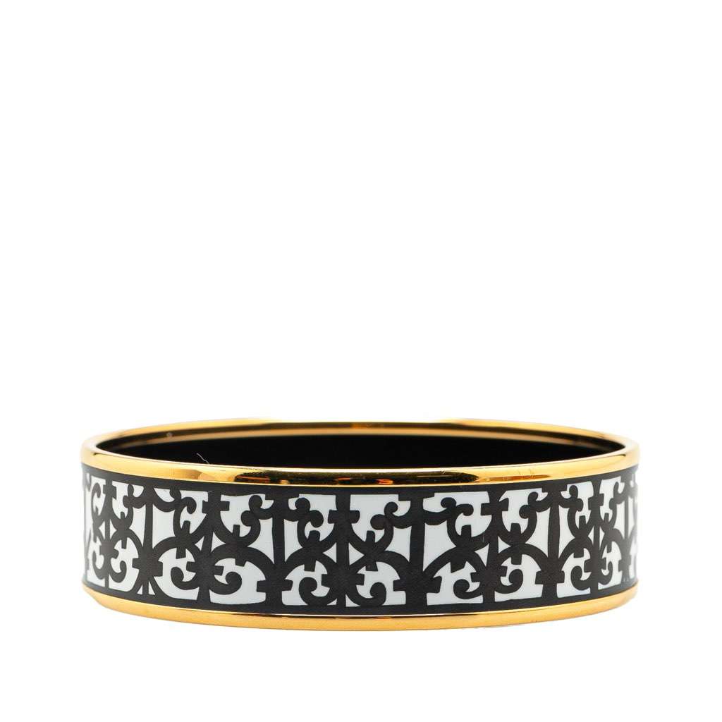 Hermès Wide Balcons du Guadalquivir Enamel Bangle 62 White Good condition - Front View