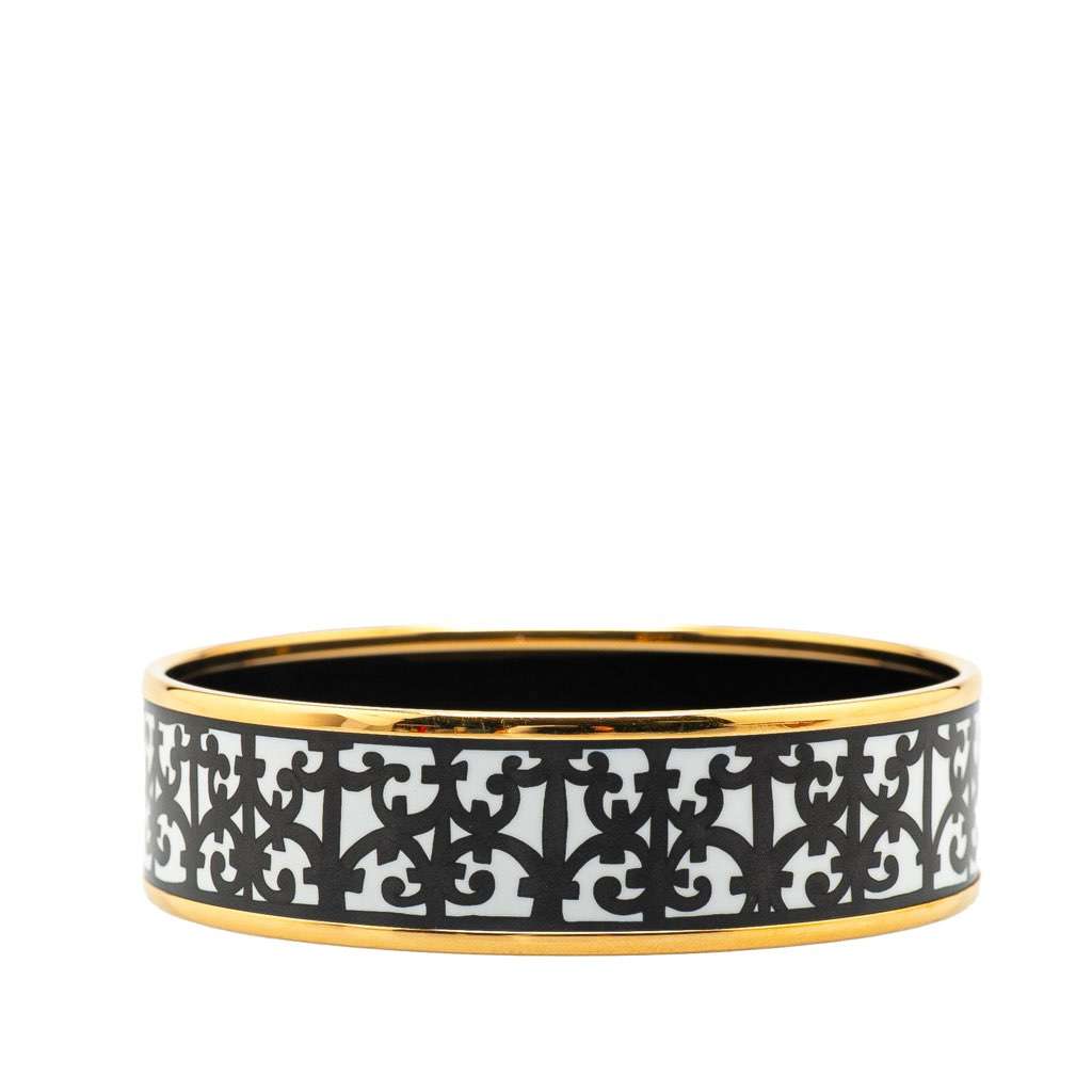 Hermès Wide Balcons du Guadalquivir Enamel Bangle 62 White Good condition - Back View