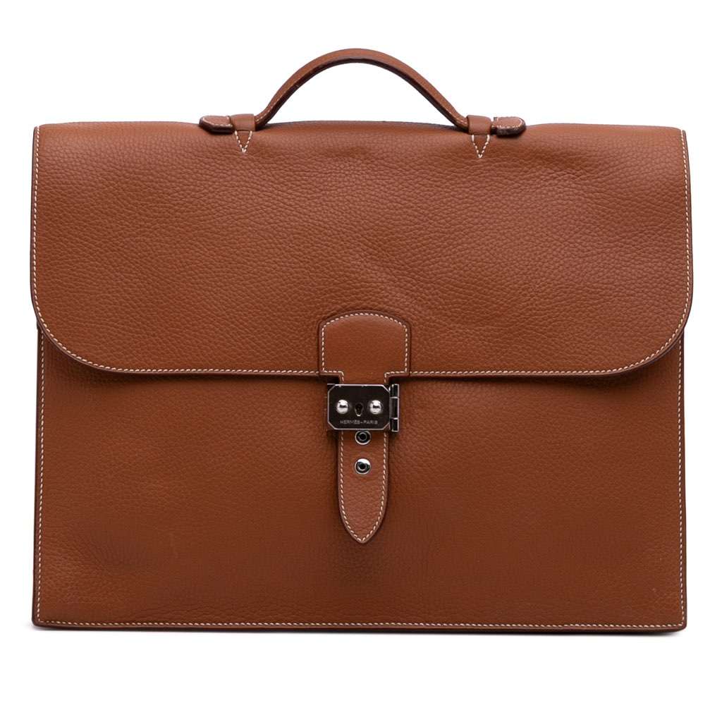 Hermès Togo Sac A Depeches 38 Brown Leather Fair condition - Front View