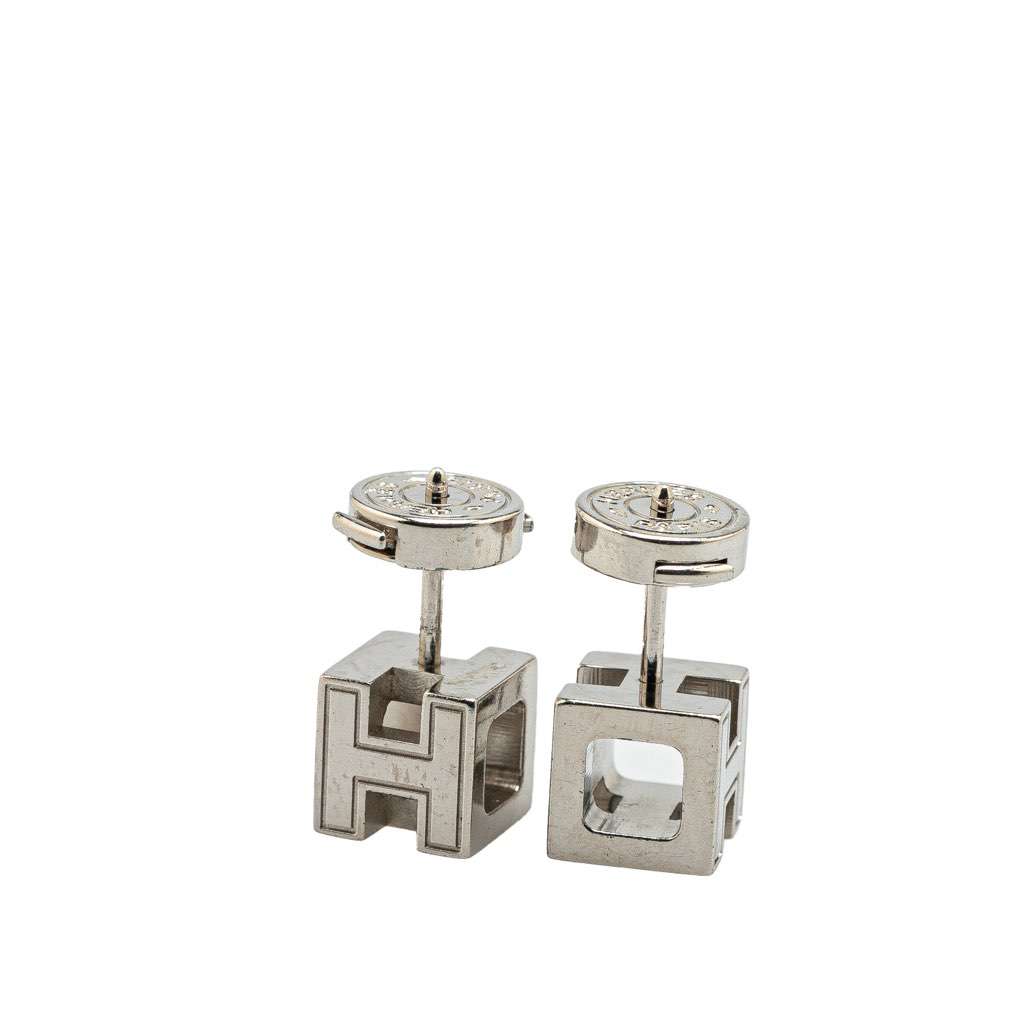 Hermès Palladium Plated Cage d'H Push Back Earrings Silver Metal Good condition - Inside View