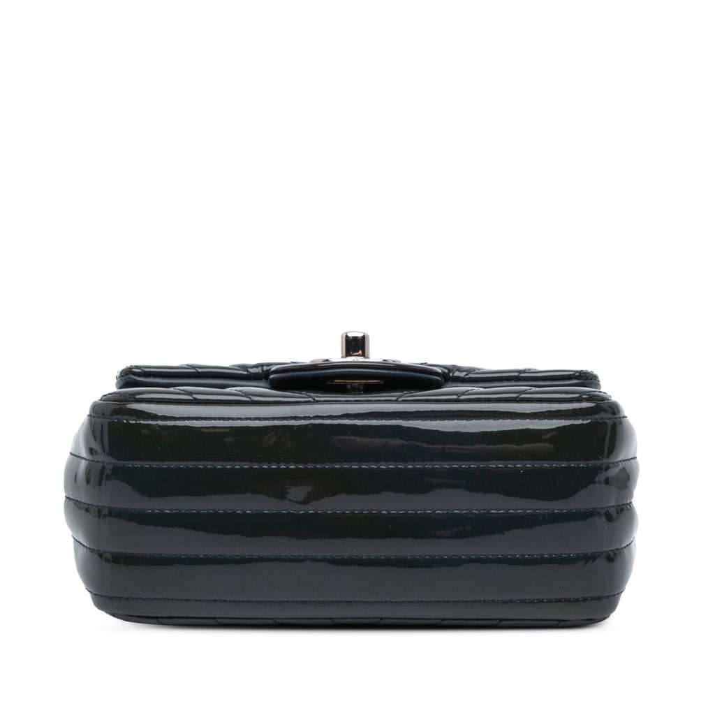 Chanel Mini Square Classic Chevron Patent Flap Blue Leather Very good - Inside View