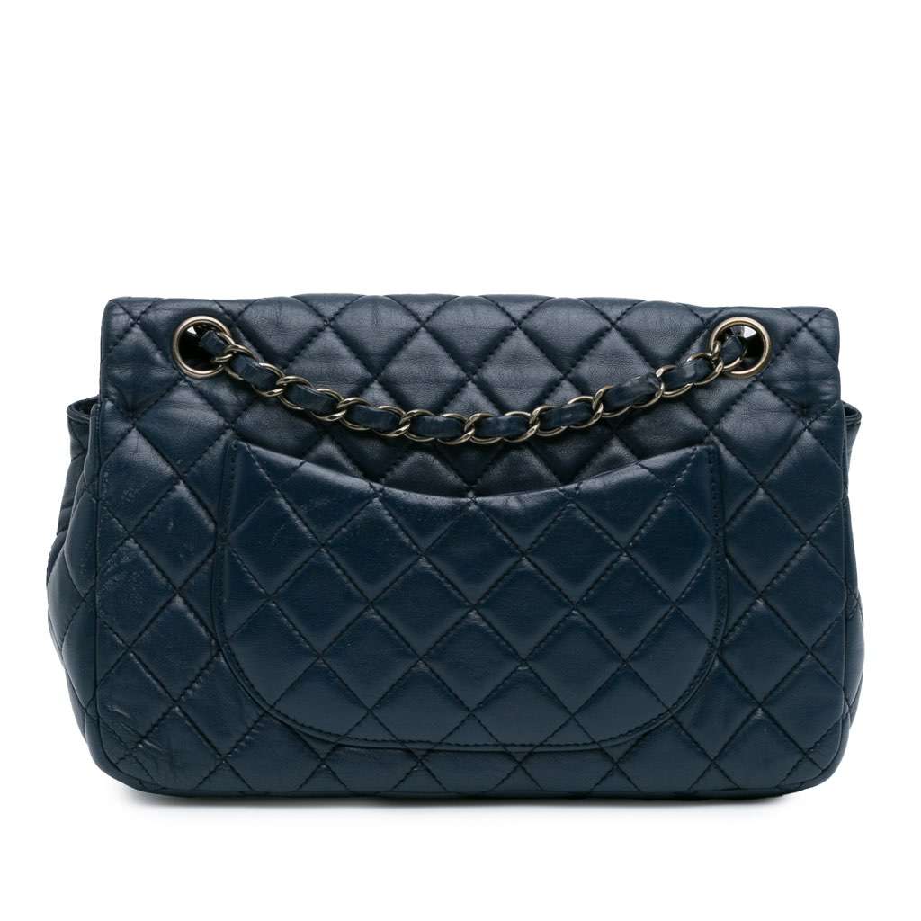 Chanel CC Quilted Lambskin Double Flap Blue Leather Good - Inside View