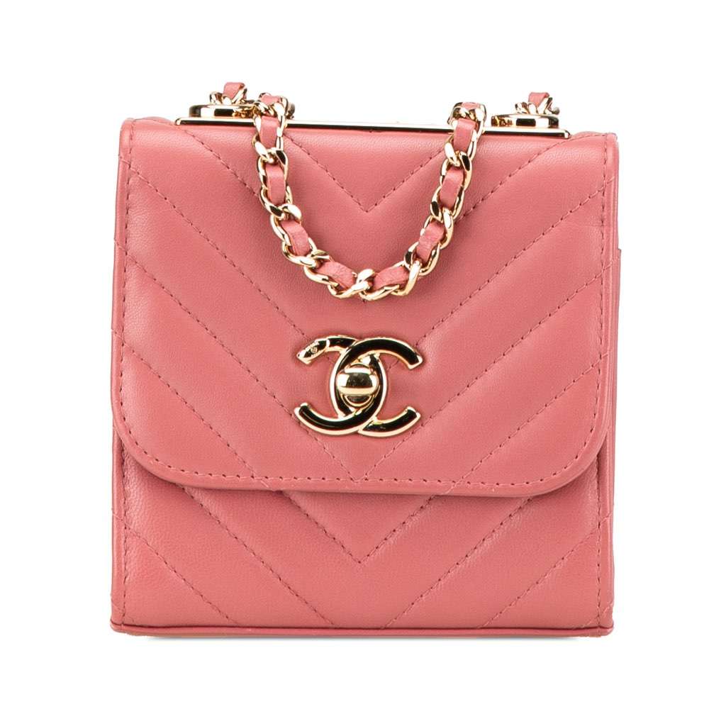 Chanel Mini Chevron Lambskin Trendy CC Chain Wallet Pink Leather Very good - Front View