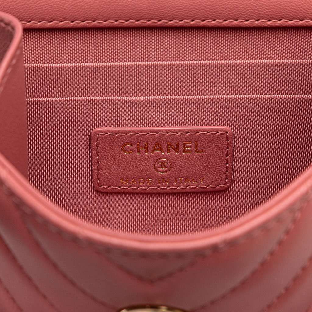 Chanel Mini Chevron Lambskin Trendy CC Chain Wallet Pink Leather Very good - Box View