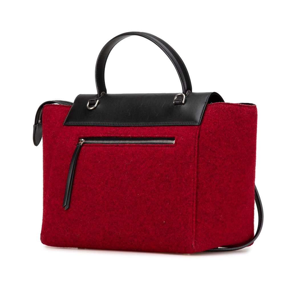 Celine Mini Felt and Calfskin Belt Satchel Red Wool Very good - Back View