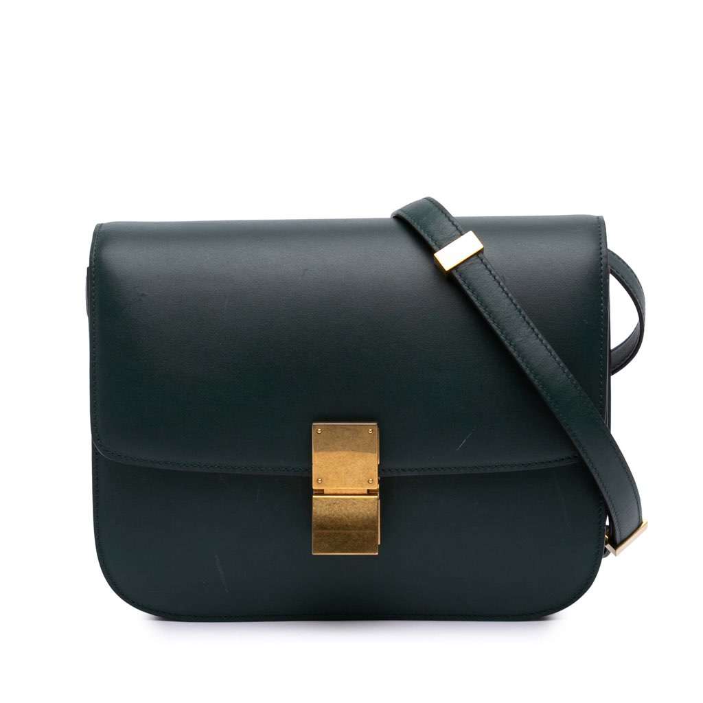 Celine Medium Calfskin Classic Box Green Leather Good - Front View