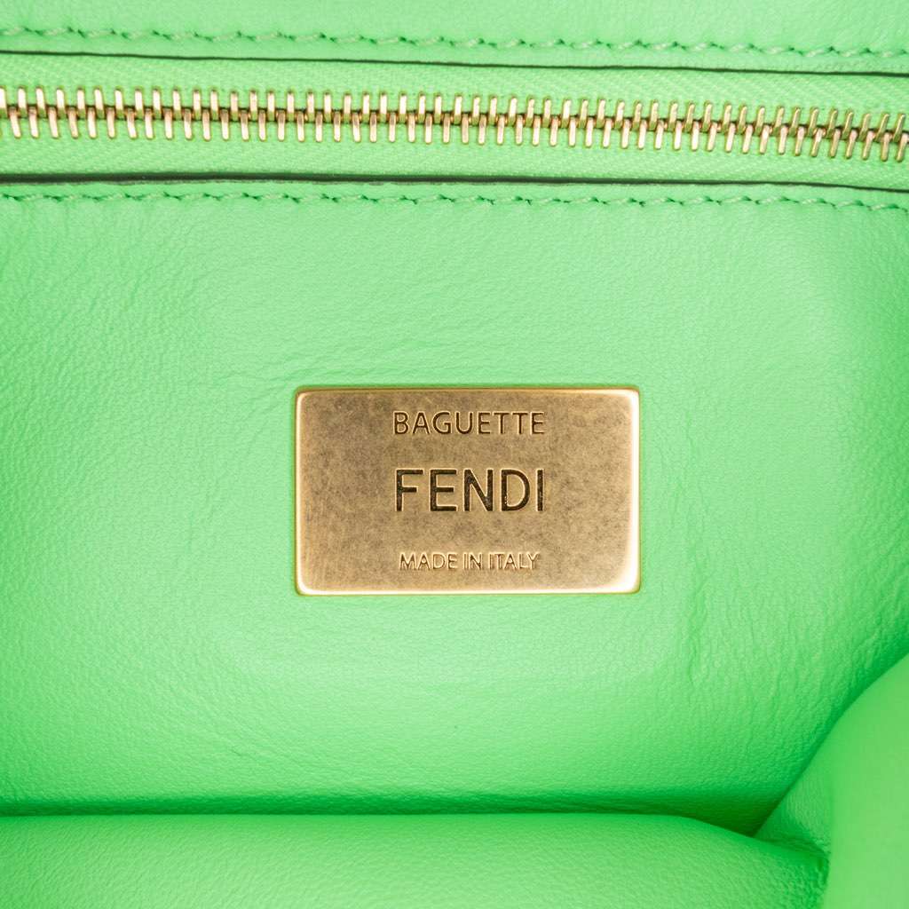 Fendi Zucca Embossed Leather Chain Midi Baguette Green Leather Very good - Box View