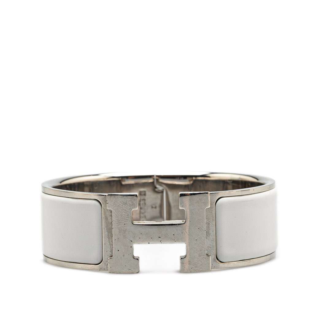 Hermès Wide Enamel Clic Clac H Bracelet GM White Good condition - Front View