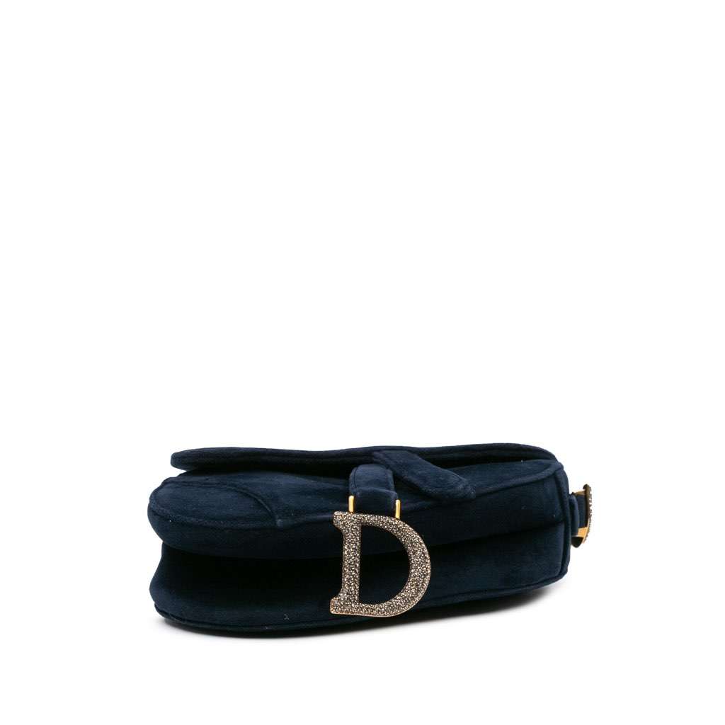 Dior Mini Velvet Crystal Embellished Saddle Bag Blue Velvet Good - Inside View