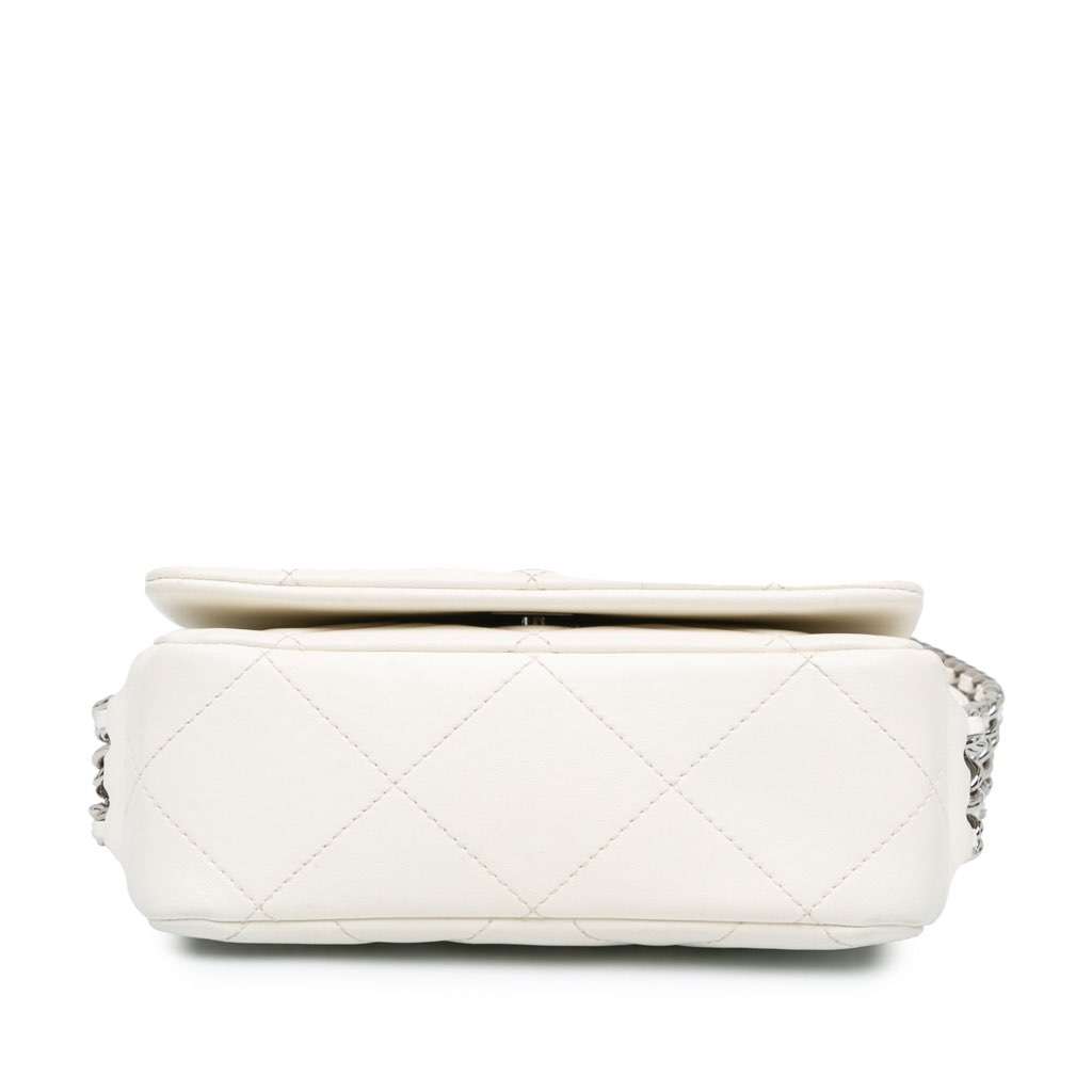 Chanel Mini Quilted Lambskin Chain Rows Flap White Leather Very good - Inside View