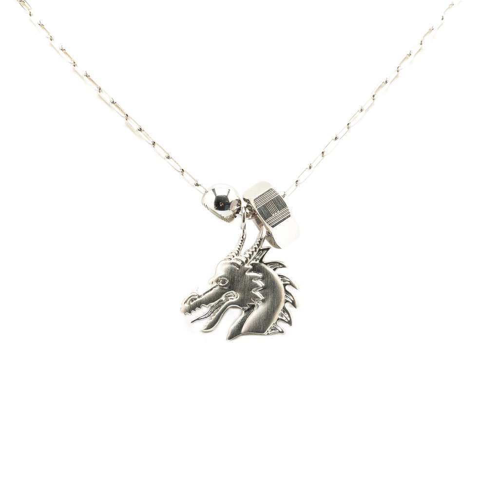 Hermès Palladium Plated Talismans Dragon H Pendant Necklace Silver Metal Good condition - Front View