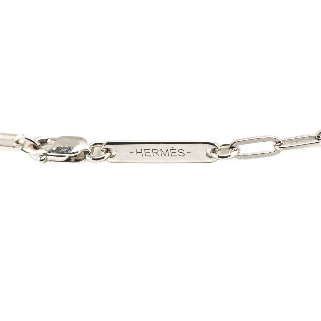 Hermès Palladium Plated Talismans Dragon H Pendant Necklace Silver Metal Good condition - Back View