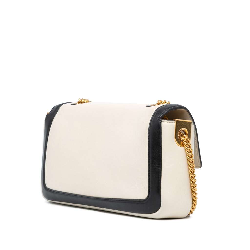 Fendi Bicolor Leather Chain Baguette White Leather Good - Back View
