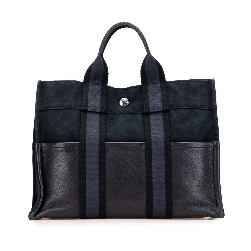 Hermès Canvas and Leather Fourre Tout PM Blue Canvas Good condition - Front View