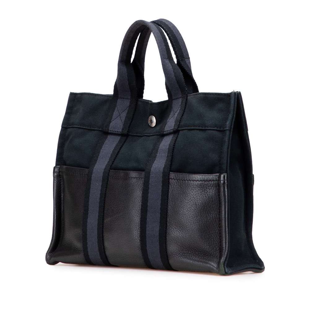 Hermès Canvas and Leather Fourre Tout PM Blue Canvas Good condition - Back View
